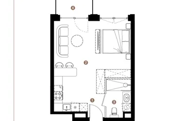 Rzut - Mieszkanie na sprzedaż 1 pokój o powierzchni 35,38 m² - numer F.B.02.65 w Apartamenty Reytana bud. F
