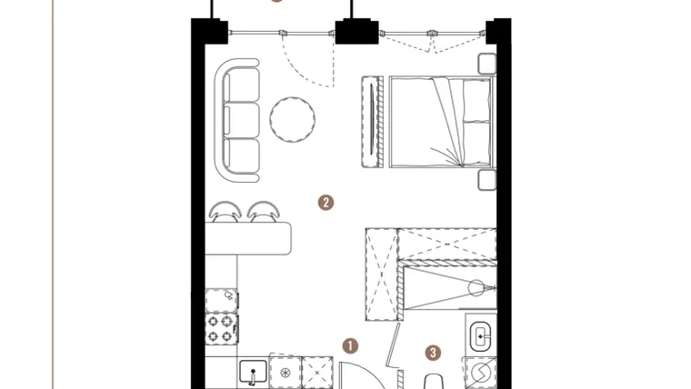 Rzut - Mieszkanie na sprzedaż 1 pokój o powierzchni 35,38 m² - numer F.B.02.65 w Apartamenty Reytana bud. F