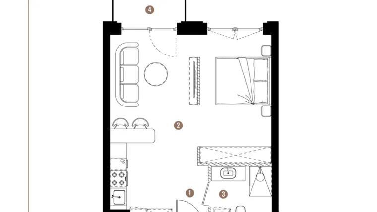 Rzut - Mieszkanie na sprzedaż 1 pokój o powierzchni 38,3 m² - numer F.B.02.69 w Apartamenty Reytana bud. F