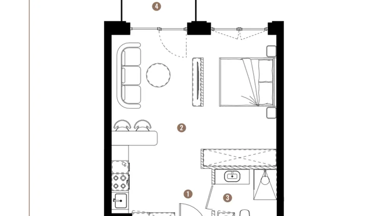 Rzut - Mieszkanie na sprzedaż 1 pokój o powierzchni 38,3 m² - numer F.B.02.66 w Apartamenty Reytana bud. F
