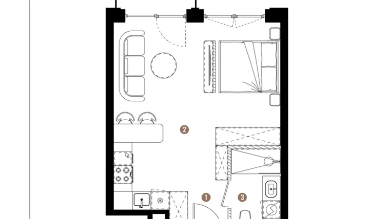 Rzut - Mieszkanie na sprzedaż 1 pokój o powierzchni 35,04 m² - numer F.B.02.70 w Apartamenty Reytana bud. F