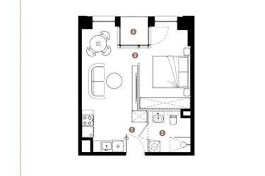 Rzut - Mieszkanie na sprzedaż 1 pokój o powierzchni 33,93 m² - numer E.01.01 w Apartamenty Reytana bud. E