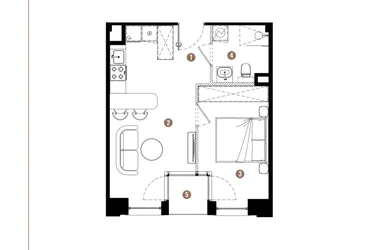 Rzut - Mieszkanie na sprzedaż 2 pokoje o powierzchni 35,66 m² - numer E.01.08 w Apartamenty Reytana bud. E