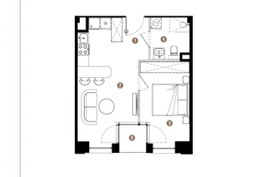 Rzut - Mieszkanie na sprzedaż 2 pokoje o powierzchni 36,31 m² - numer E.01.09 w Apartamenty Reytana bud. E