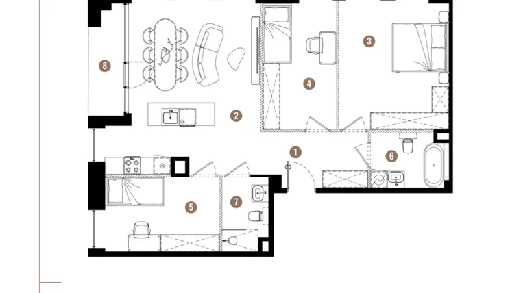 Rzut - Mieszkanie na sprzedaż 4 pokoje o powierzchni 84,84 m² - numer E.01.05 w Apartamenty Reytana bud. E