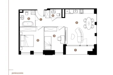 Rzut - Mieszkanie na sprzedaż 3 pokoje o powierzchni 56,55 m² - numer E.01.06 w Apartamenty Reytana bud. E