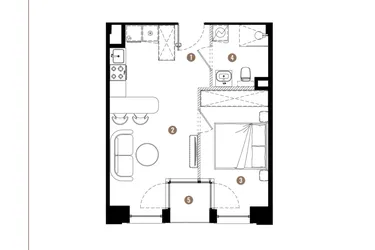 Rzut - Mieszkanie na sprzedaż 2 pokoje o powierzchni 35,66 m² - numer E.01.11 w Apartamenty Reytana bud. E