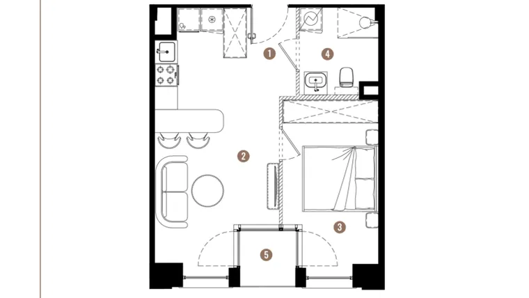 Rzut - Mieszkanie na sprzedaż 2 pokoje o powierzchni 35,66 m² - numer E.01.11 w Apartamenty Reytana bud. E