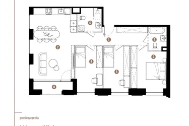 Rzut - Mieszkanie na sprzedaż 4 pokoje o powierzchni 83,52 m² - numer E.01.12 w Apartamenty Reytana bud. E