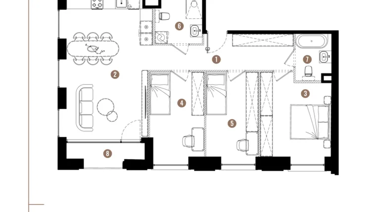 Rzut - Mieszkanie na sprzedaż 4 pokoje o powierzchni 83,52 m² - numer E.01.12 w Apartamenty Reytana bud. E