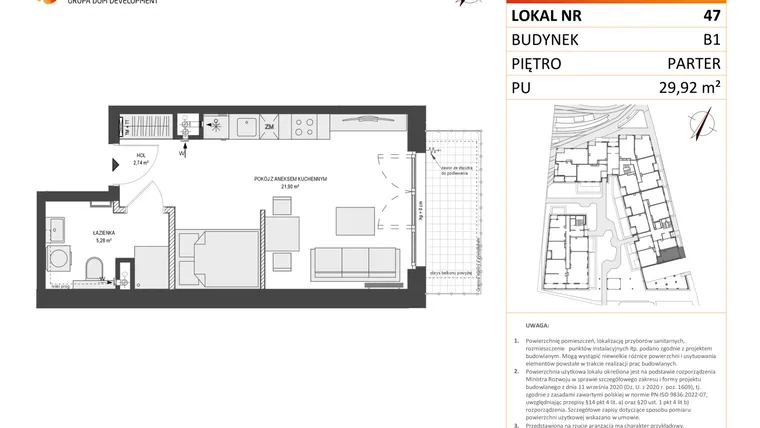 Rzut - Mieszkanie na sprzedaż 1 pokój o powierzchni 30,13 m² - numer B1.47 w Zajezdnia Motława