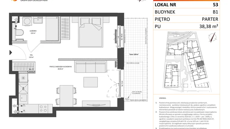 Rzut - Mieszkanie na sprzedaż 1 pokój o powierzchni 38,5 m² - numer B1.53 w Zajezdnia Motława