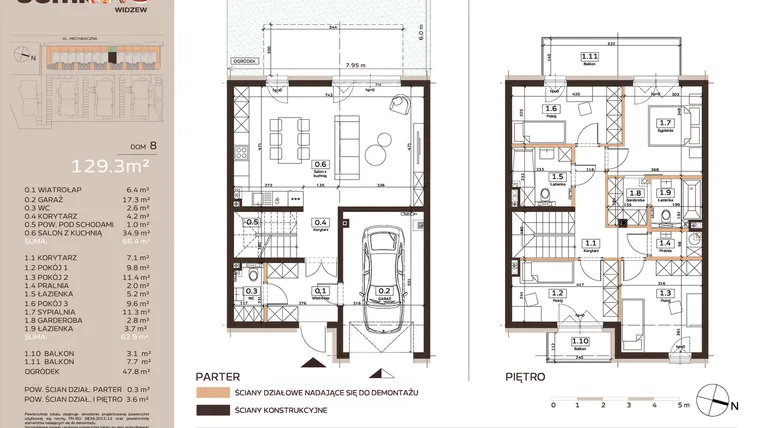 Rzut - Dom na sprzedaż 5 pokoi o powierzchni 129,3 m² - numer 8 w Domkove Widzew etap 2