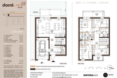 Rzut - Dom na sprzedaż 5 pokoi o powierzchni 129,3 m² - numer 1 w Domkove Widzew etap 2