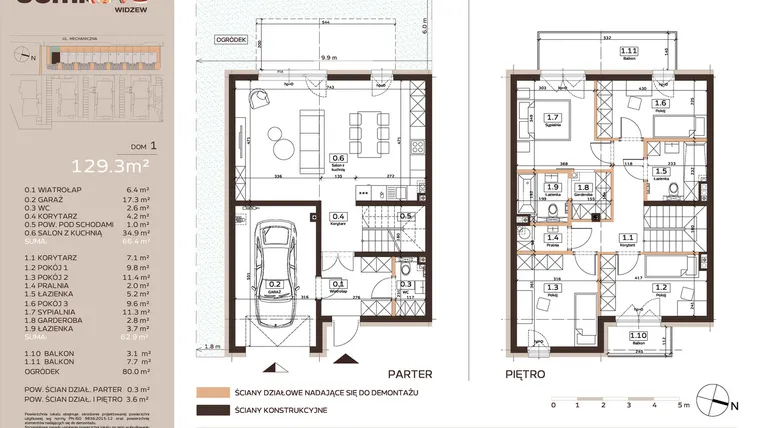 Rzut - Dom na sprzedaż 5 pokoi o powierzchni 129,3 m² - numer 1 w Domkove Widzew etap 2