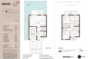 Rzut - Dom na sprzedaż 5 pokoi o powierzchni 129,3 m² - numer 1 w Domkove Widzew etap 2