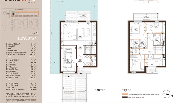 Rzut - Dom na sprzedaż 5 pokoi o powierzchni 129,3 m² - numer 1 w Domkove Widzew etap 2