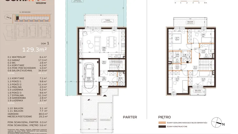 Rzut - Dom na sprzedaż 5 pokoi o powierzchni 129,3 m² - numer 1 w Domkove Widzew etap 2