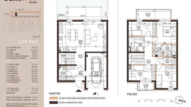 Rzut - Dom na sprzedaż 5 pokoi o powierzchni 129,3 m² - numer 2 w Domkove Widzew etap 2