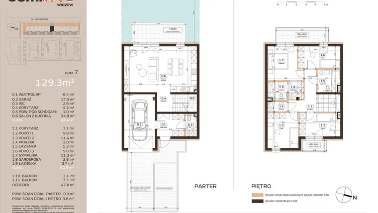 Rzut - Dom na sprzedaż 5 pokoi o powierzchni 129,3 m² - numer 7 w Domkove Widzew etap 2