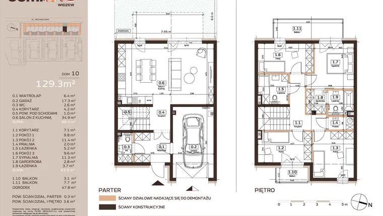 Rzut - Dom na sprzedaż 5 pokoi o powierzchni 129,3 m² - numer 10 w Domkove Widzew etap 2