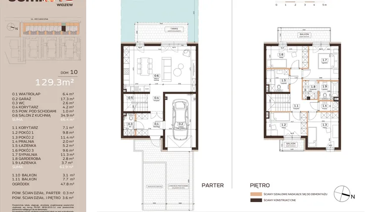 Rzut - Dom na sprzedaż 5 pokoi o powierzchni 129,3 m² - numer 10 w Domkove Widzew etap 2