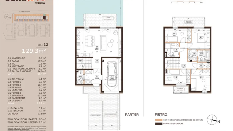 Rzut - Dom na sprzedaż 5 pokoi o powierzchni 129,3 m² - numer 12 w Domkove Widzew etap 2