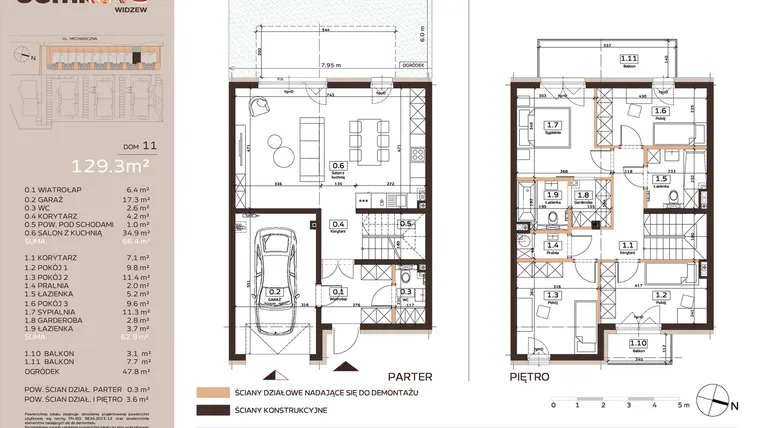 Rzut - Dom na sprzedaż 5 pokoi o powierzchni 129,3 m² - numer 11 w Domkove Widzew etap 2