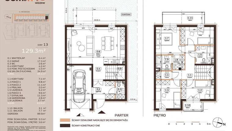 Rzut - Dom na sprzedaż 5 pokoi o powierzchni 129,3 m² - numer 13 w Domkove Widzew etap 2