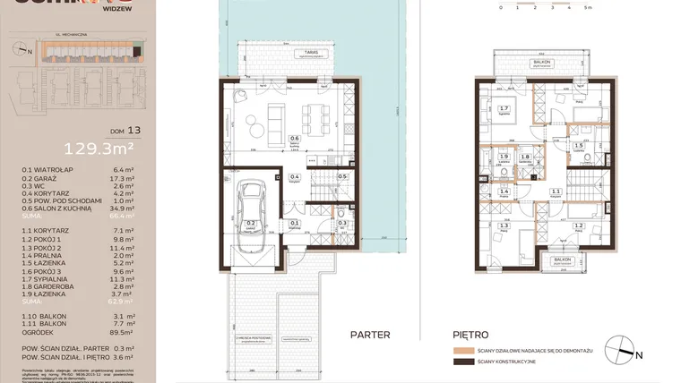 Rzut - Dom na sprzedaż 5 pokoi o powierzchni 129,3 m² - numer 13 w Domkove Widzew etap 2