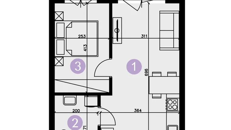 Rzut - Mieszkanie na sprzedaż 2 pokoje o powierzchni 37,49 m² - numer C-16 w AURA Warszewo bud. C i D