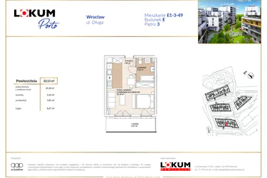 Rzut - Mieszkanie na sprzedaż 1 pokój o powierzchni 32,1 m² - numer E1-3-49 w Lokum Porto etap VI