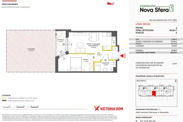 Rzut - Mieszkanie na sprzedaż 2 pokoje o powierzchni 40,82 m² - numer 212 w Miasteczko Nova Sfera 3