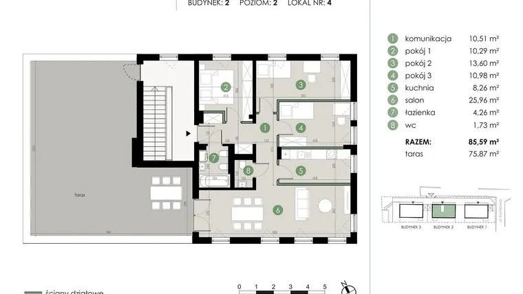 Rzut - Mieszkanie na sprzedaż 4 pokoje o powierzchni 85,59 m² - numer 2.4. w Osiedle Kwiatowa