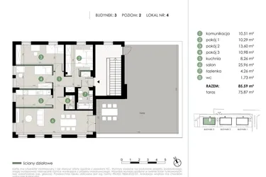 Rzut - Mieszkanie na sprzedaż 2 pokoje o powierzchni 85,59 m² - numer 3.4. w Osiedle Kwiatowa