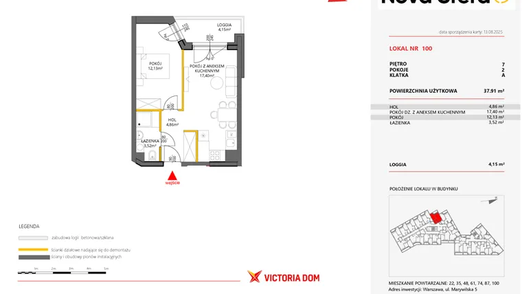 Rzut - Mieszkanie na sprzedaż 2 pokoje o powierzchni 37,91 m² - numer 100 w Miasteczko Nova Sfera 5