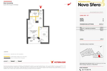 Rzut - Mieszkanie na sprzedaż 2 pokoje o powierzchni 35,95 m² - numer 137 w Miasteczko Nova Sfera 5
