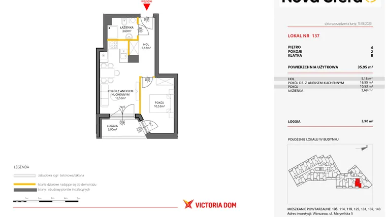 Rzut - Mieszkanie na sprzedaż 2 pokoje o powierzchni 35,95 m² - numer 137 w Miasteczko Nova Sfera 5