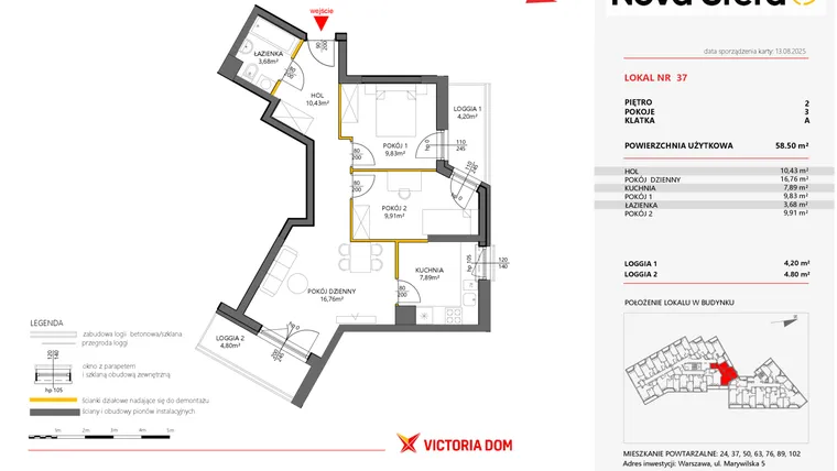Rzut - Mieszkanie na sprzedaż 3 pokoje o powierzchni 58,5 m² - numer 37 w Miasteczko Nova Sfera 5