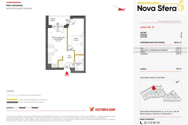 Rzut - Mieszkanie na sprzedaż 2 pokoje o powierzchni 38,91 m² - numer 47 w Miasteczko Nova Sfera 5