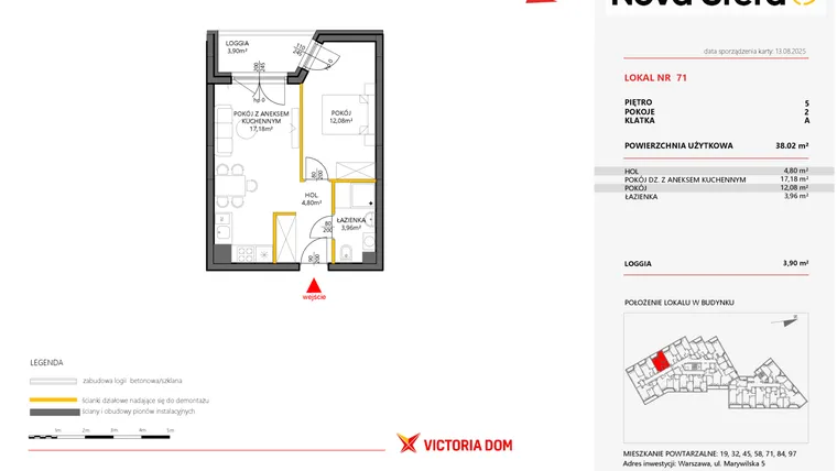Rzut - Mieszkanie na sprzedaż 2 pokoje o powierzchni 38,02 m² - numer 71 w Miasteczko Nova Sfera 5