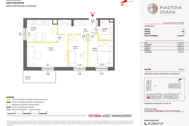 Rzut - Mieszkanie na sprzedaż 3 pokoje o powierzchni 61,49 m² - numer E.60 w Piastova Osada