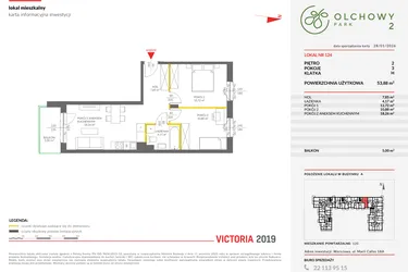 Rzut - Mieszkanie na sprzedaż 3 pokoje o powierzchni 53,8 m² - numer A.124 w Olchowy Park II