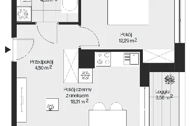 Rzut - Mieszkanie na sprzedaż 2 pokoje o powierzchni 39,57 m² - numer G1-109 w Piasta Park VI