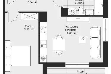 Rzut - Mieszkanie na sprzedaż 2 pokoje o powierzchni 44,28 m² - numer G1-116 w Piasta Park VI
