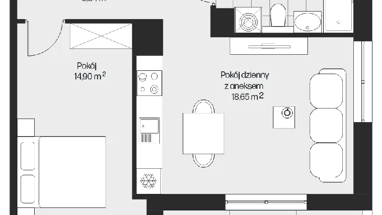 Rzut - Mieszkanie na sprzedaż 2 pokoje o powierzchni 44,38 m² - numer G1-110 w Piasta Park VI
