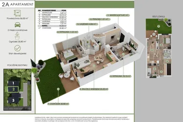 Rzut - Mieszkanie na sprzedaż 3 pokoje o powierzchni 56 m² - numer 2A w Green House Tuwima