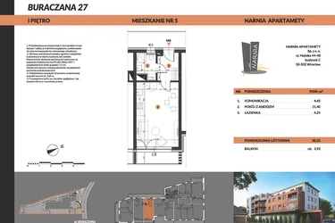 Rzut - Mieszkanie na sprzedaż 1 pokój o powierzchni 30,1 m² - numer 5 w Buraczana 27