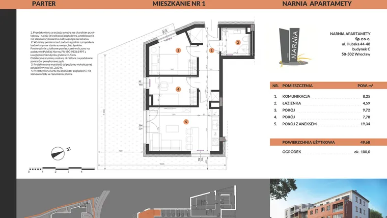 Rzut - Mieszkanie na sprzedaż 3 pokoje o powierzchni 49,68 m² - numer 1 w Buraczana 27