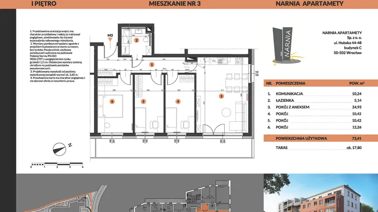 Rzut - Mieszkanie na sprzedaż 4 pokoje o powierzchni 73,41 m² - numer 3 w Buraczana 27